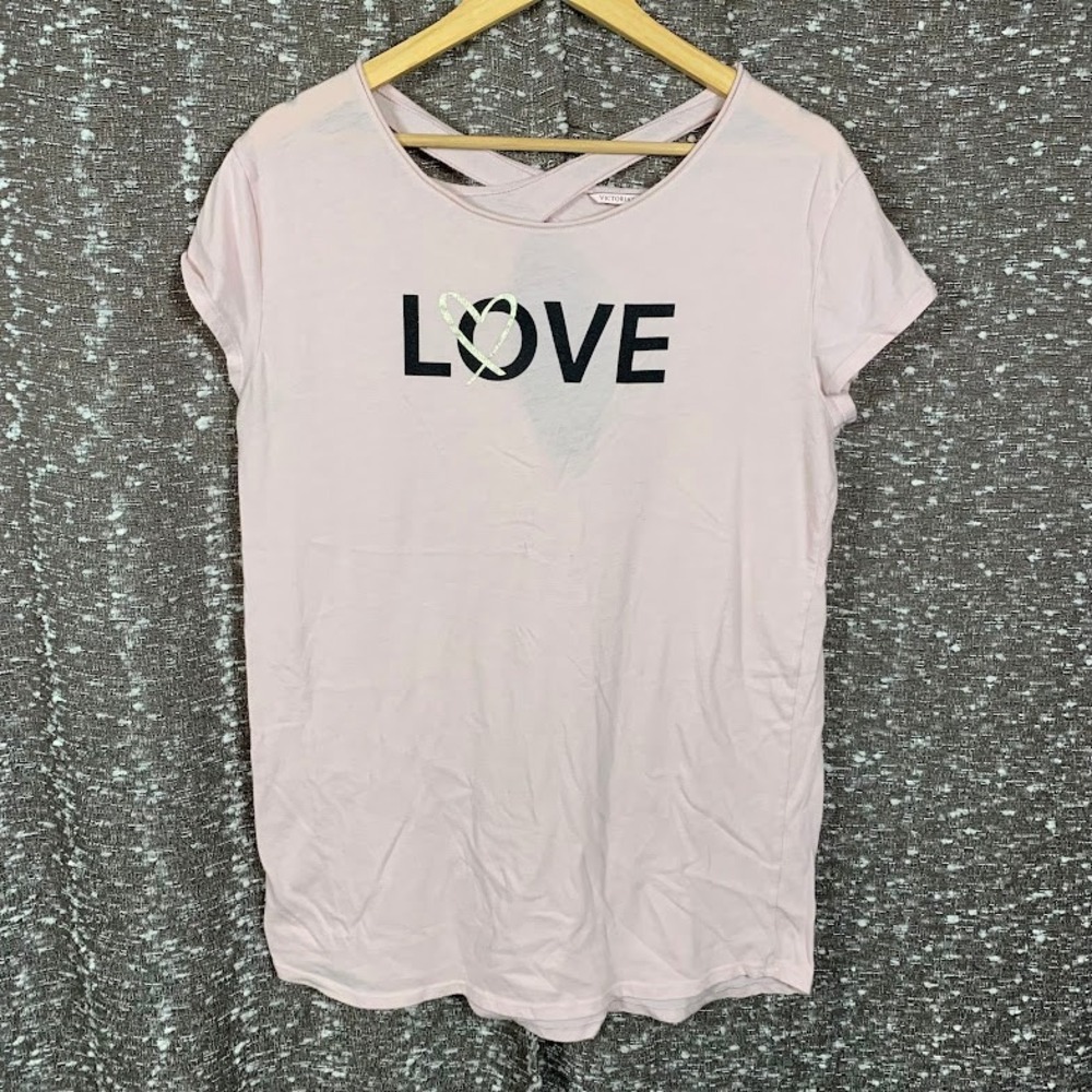 Victoria's Secret Pink Love Graphic Crisscross Back Tee Shirt Women's Small